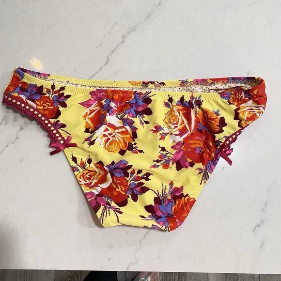 Vintage Betsey Johnson Yellow Gypsy Rose Lace Swim Bikini Bottom Y2K Coquette - Picture 7 of 8